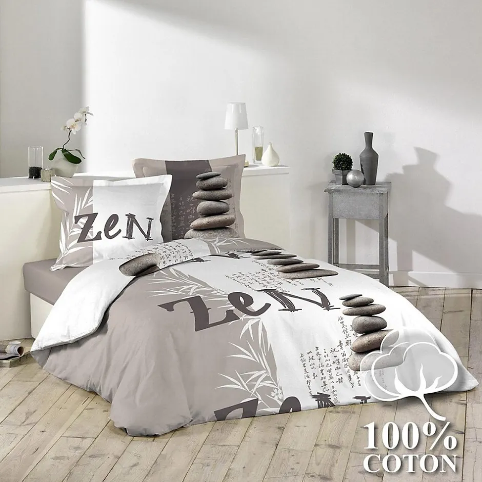 Douceur D'Intérieur Housse de couette 240x220 + 2 taies Galets Zen coton 42 fils New