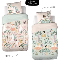 Cote Deco Housse de couette 140x200 + 1 taie LICORNE coton 57fils Best