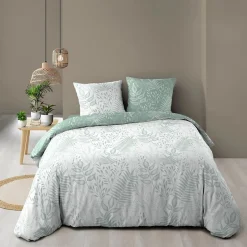 Douceur D'Intérieur Housse de couette 260x240 + 2 taies CASSIA sauge 100% coton