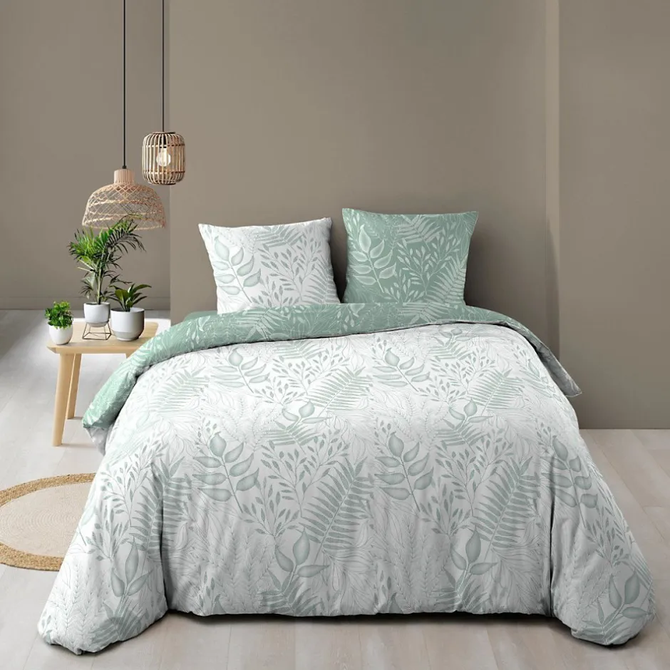 Douceur D'Intérieur Housse de couette 260x240 + 2 taies CASSIA sauge 100% coton