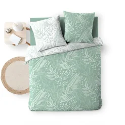 Douceur D'Intérieur Housse de couette 260x240 + 2 taies CASSIA sauge 100% coton