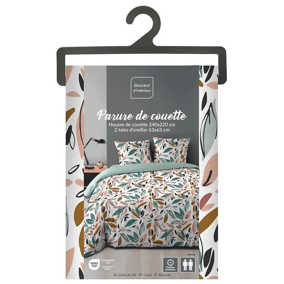 Douceur D'Intérieur Housse de couette 240x220 + 2 taies imprimées feuillages Sale
