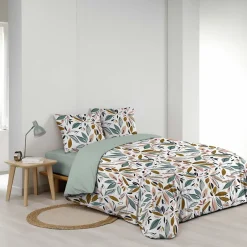 Douceur D'Intérieur Housse de couette 240x220 + 2 taies imprimées feuillages Sale
