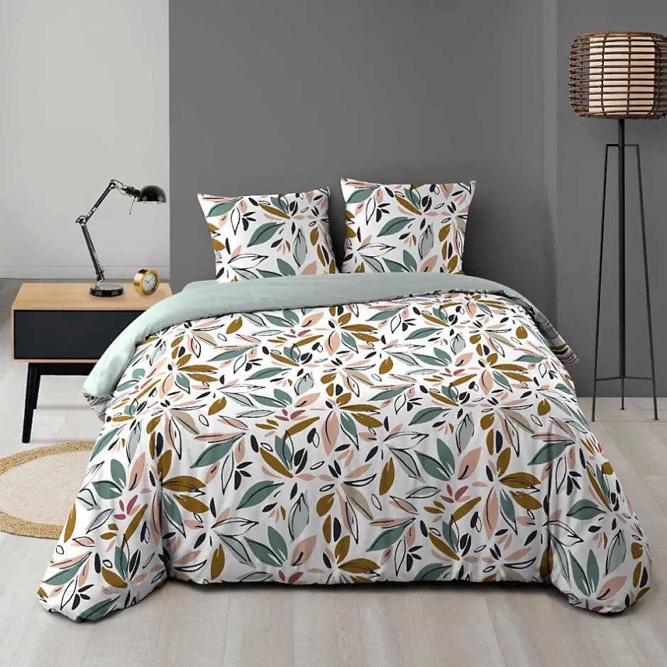 Douceur D'Intérieur Housse de couette 240x220 + 2 taies imprimées feuillages Sale