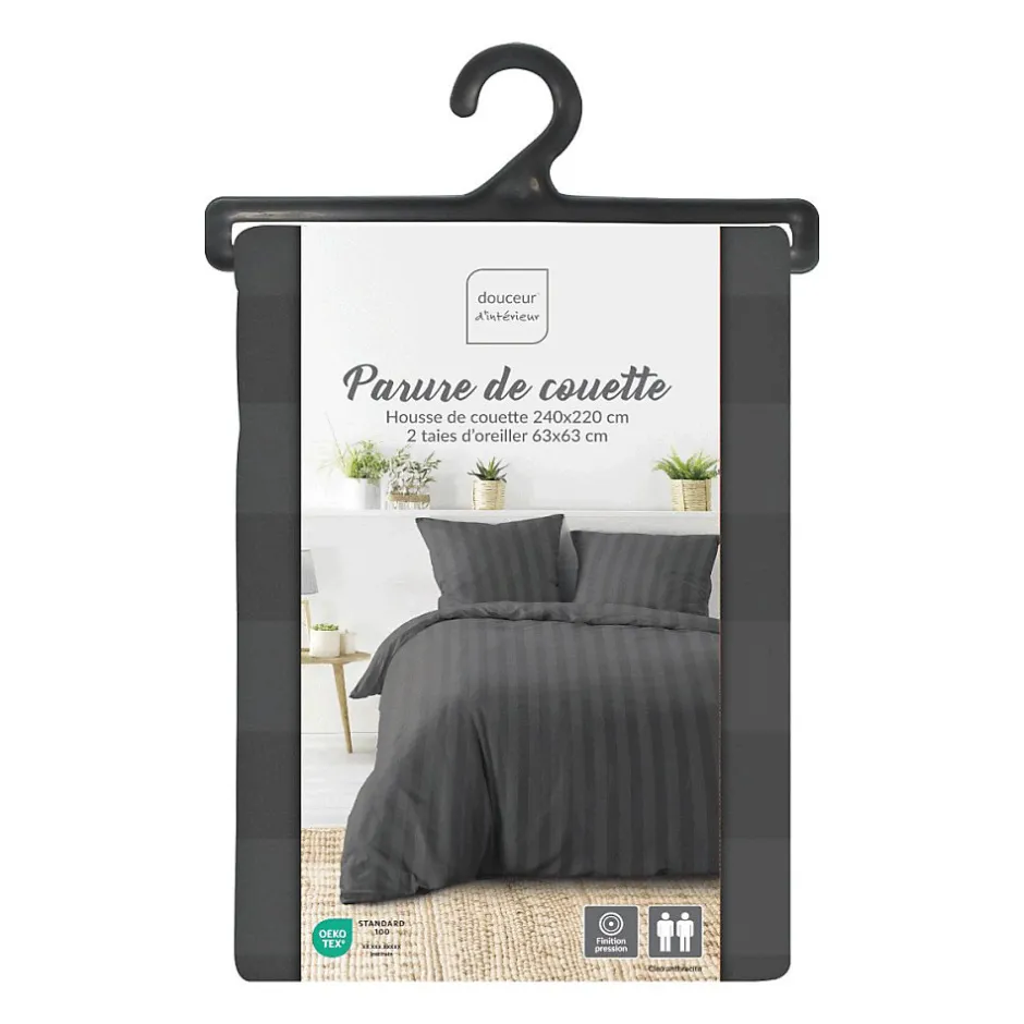 Douceur D'Intérieur Housse de couette 240x220 + 2 taies Cléo Anthracite microfibre Discount