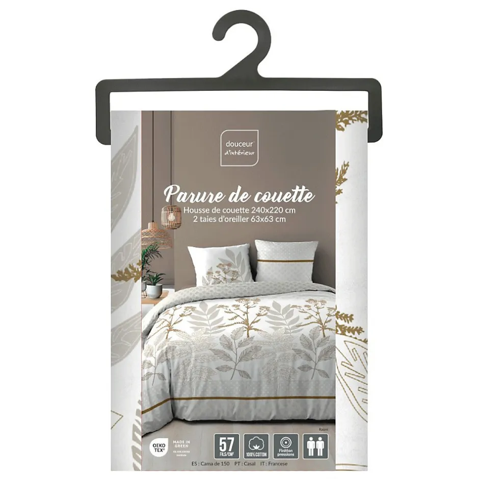Douceur D'Intérieur Housse de couette 240x220 + 2 taies RAONI 100% coton 57fils New