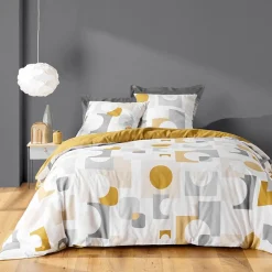 Douceur D'Intérieur Housse de couette 240x220 + 2 taies GEOMELO ocre