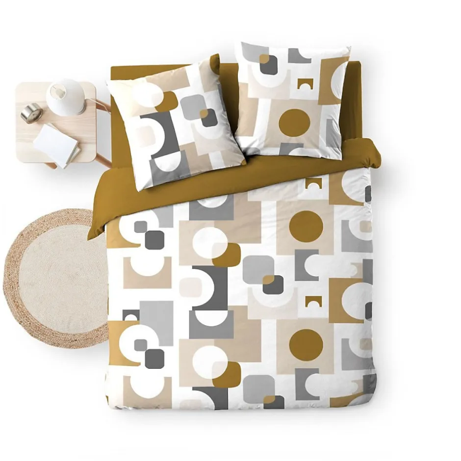 Douceur D'Intérieur Housse de couette 240x220 + 2 taies GEOMELO ocre