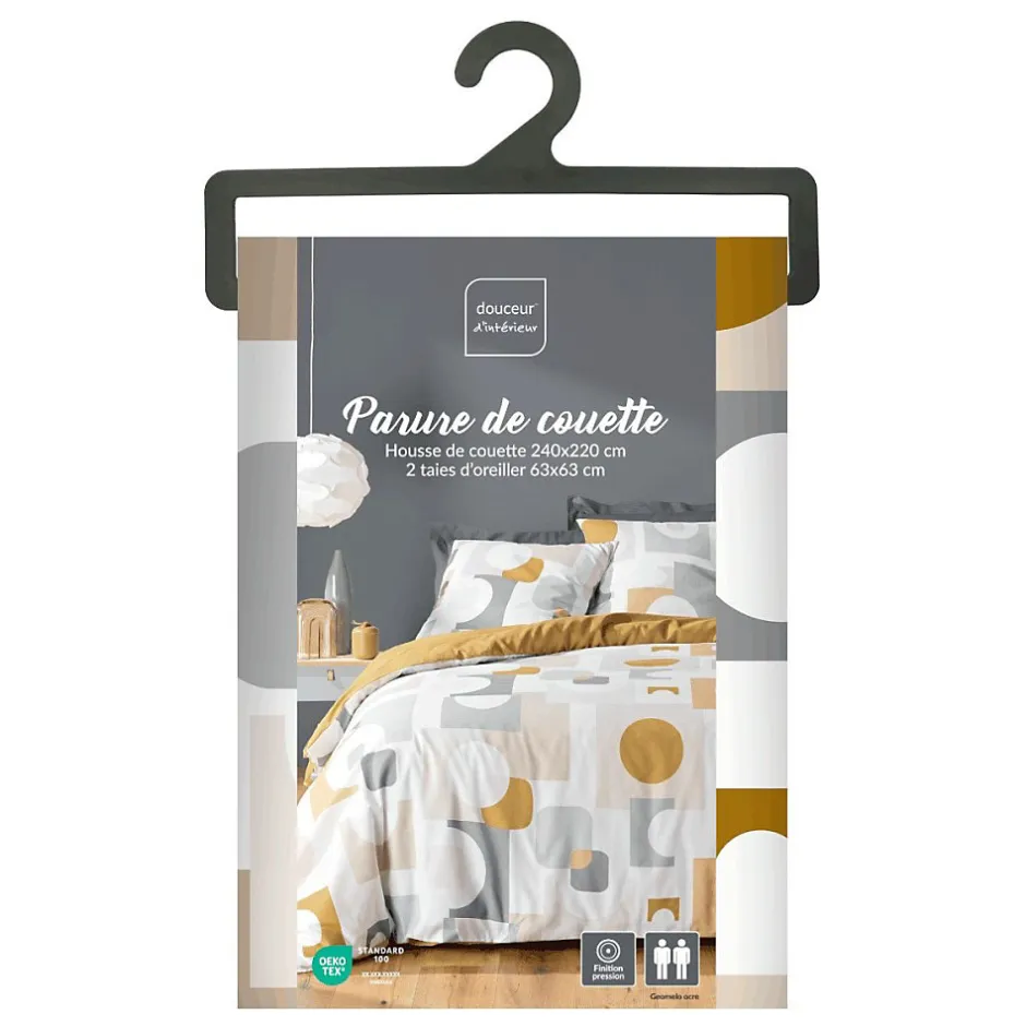 Douceur D'Intérieur Housse de couette 240x220 + 2 taies GEOMELO ocre