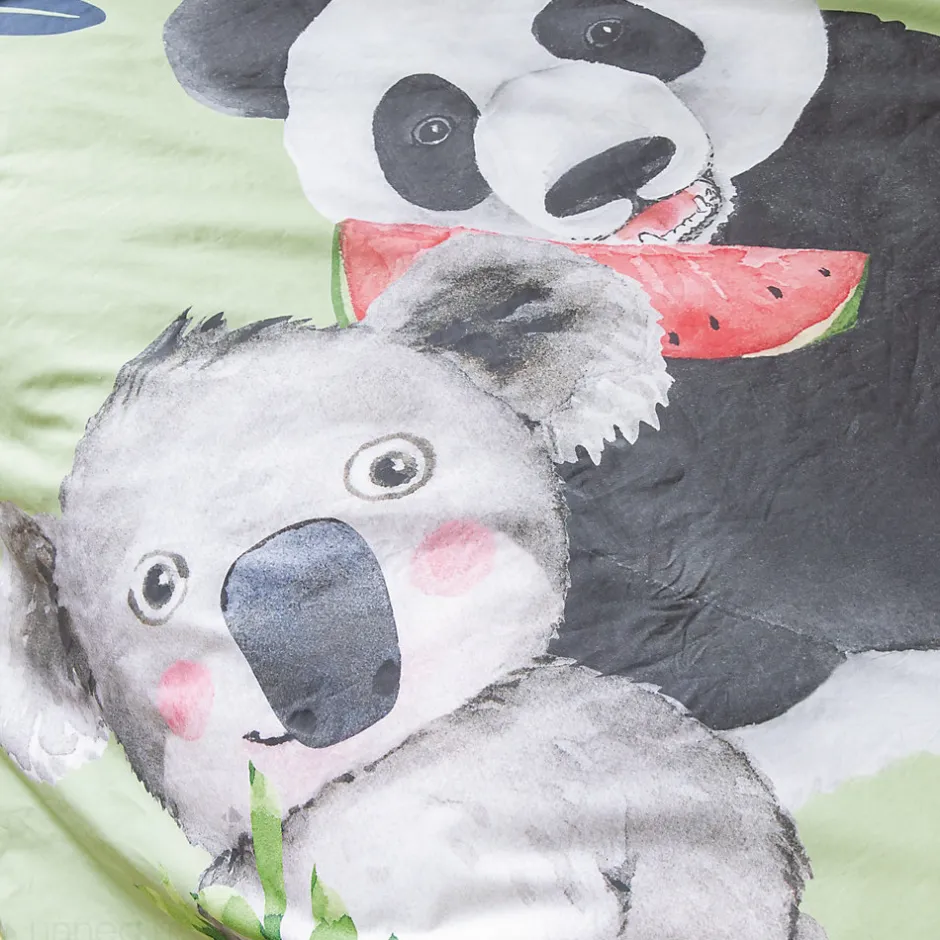 Linnea Housse de couette 140x200 cm en 100% percale de coton PANDA vert