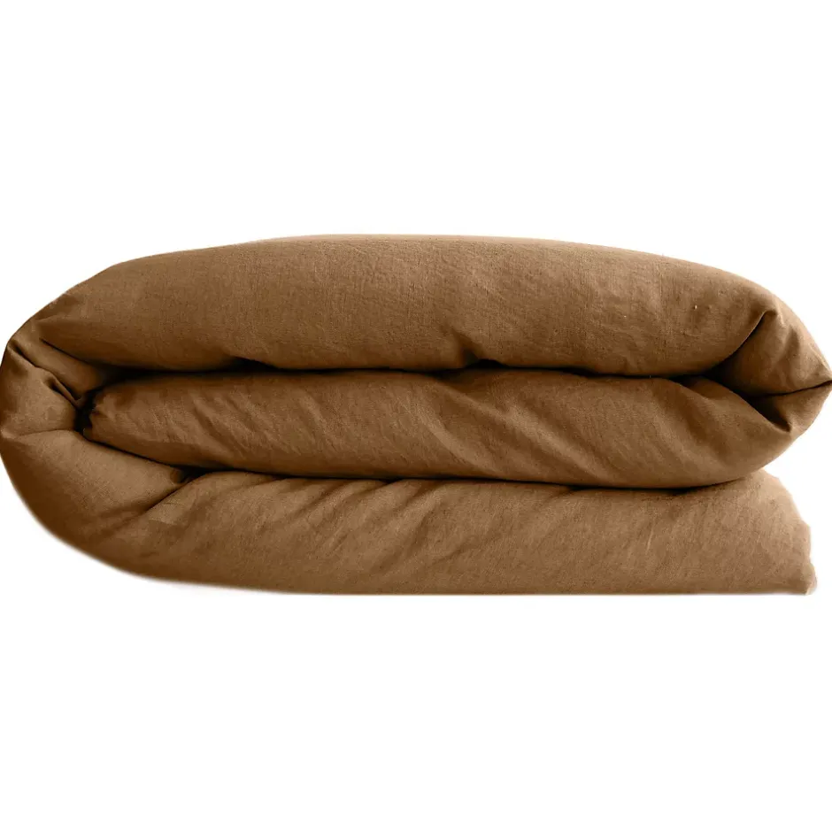 Linnea Housse de couette 260X240 cm lit lin lavé SONATE marron Cognac Sale