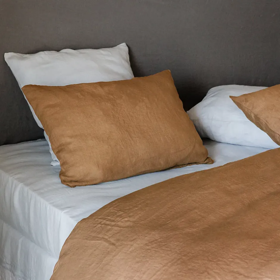 Linnea Housse de couette 260X240 cm lit lin lavé SONATE marron Cognac Sale