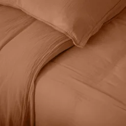 Linnea Housse de couette 240x220 cm mousseline de coton MILOS marron cognac