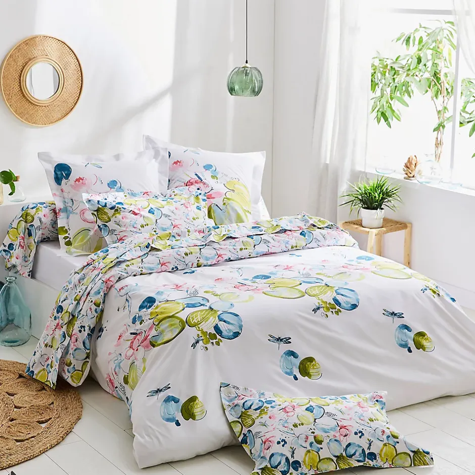 Linnea Housse de couette 200x200 cm percale coton NENUPHAR aqua Discount