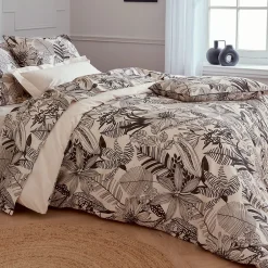 Linnea Housse de couette 200x200 cm percale de coton ALBA beige/noir