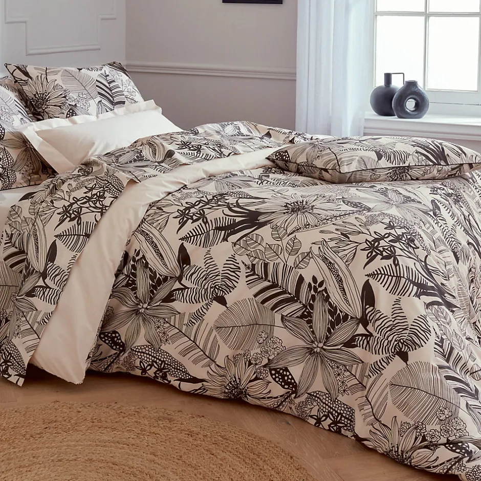 Linnea Housse de couette 200x200 cm percale de coton ALBA beige/noir