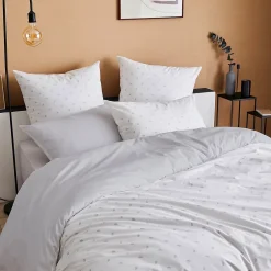 Linnea Housse de couette 140x200 cm percale coton ALEX gris Nuage Sale