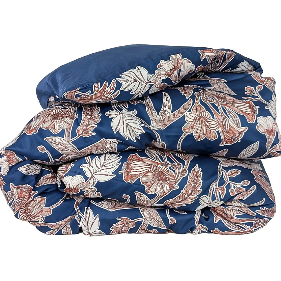 Linnea Housse de couette 240x220 cm satin de coton BOTANIC bleu Nuit