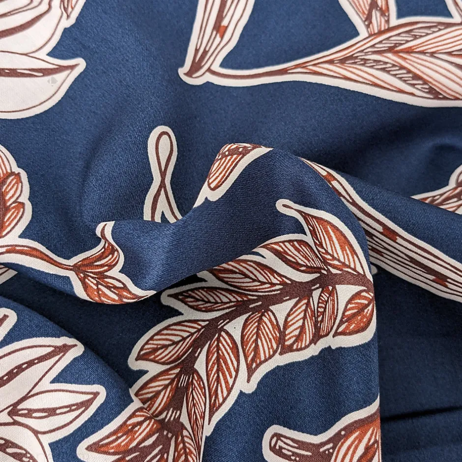 Linnea Housse de couette 240x220 cm satin de coton BOTANIC bleu Nuit