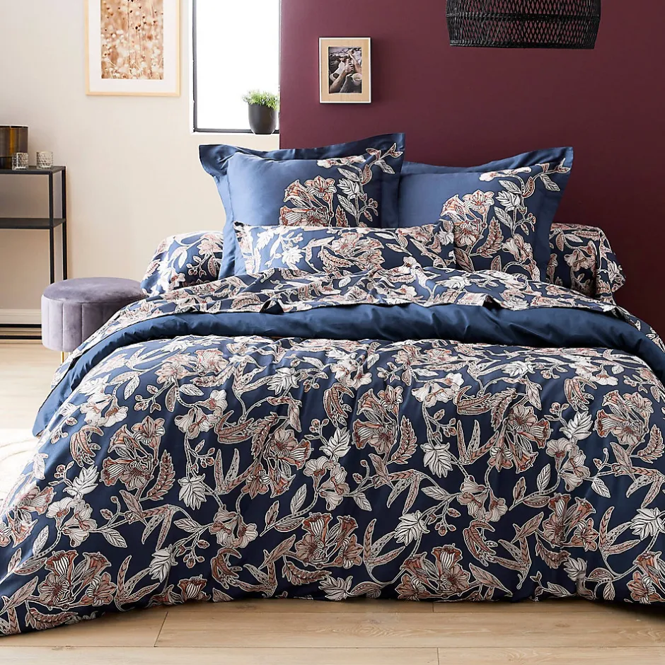 Linnea Housse de couette 260x240 cm satin de coton BOTANIC bleu Nuit Hot