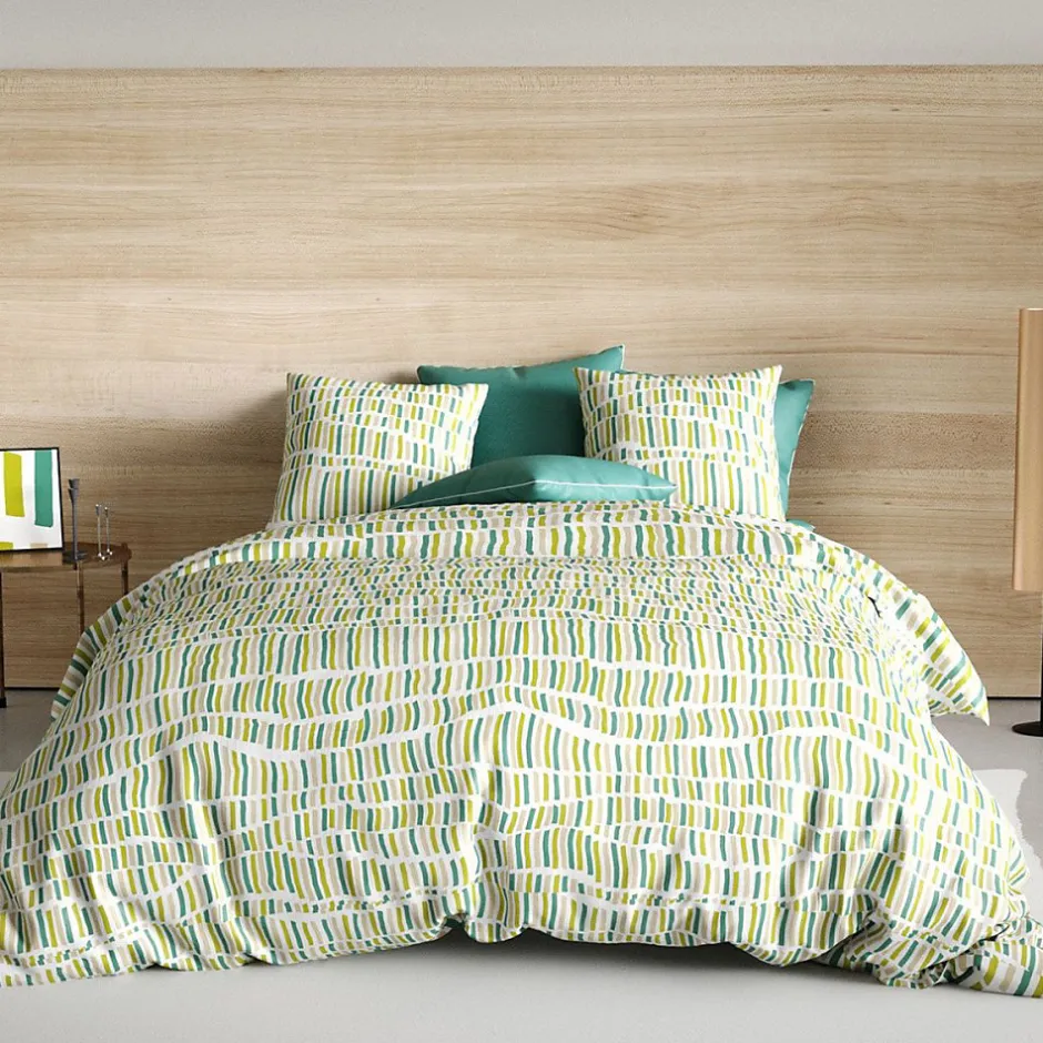 Atelier Du Coton Housse de couette 240x220 Flava green + 2 taies coton 57 fils