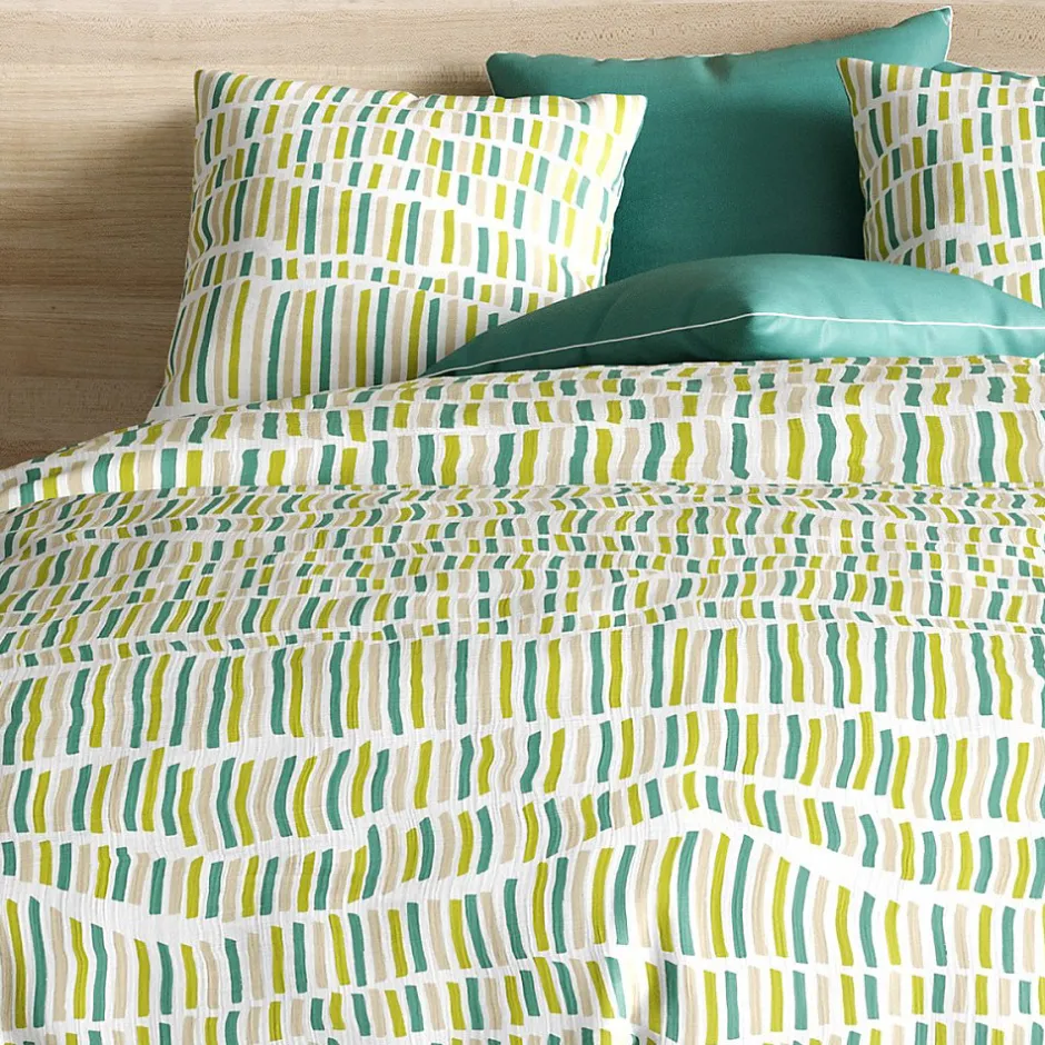 Atelier Du Coton Housse de couette 240x220 Flava green + 2 taies coton 57 fils