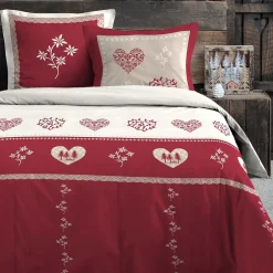 STOF Housse de couette 240x220 MODANE ROUGE + 2 taies coton 57 fils New