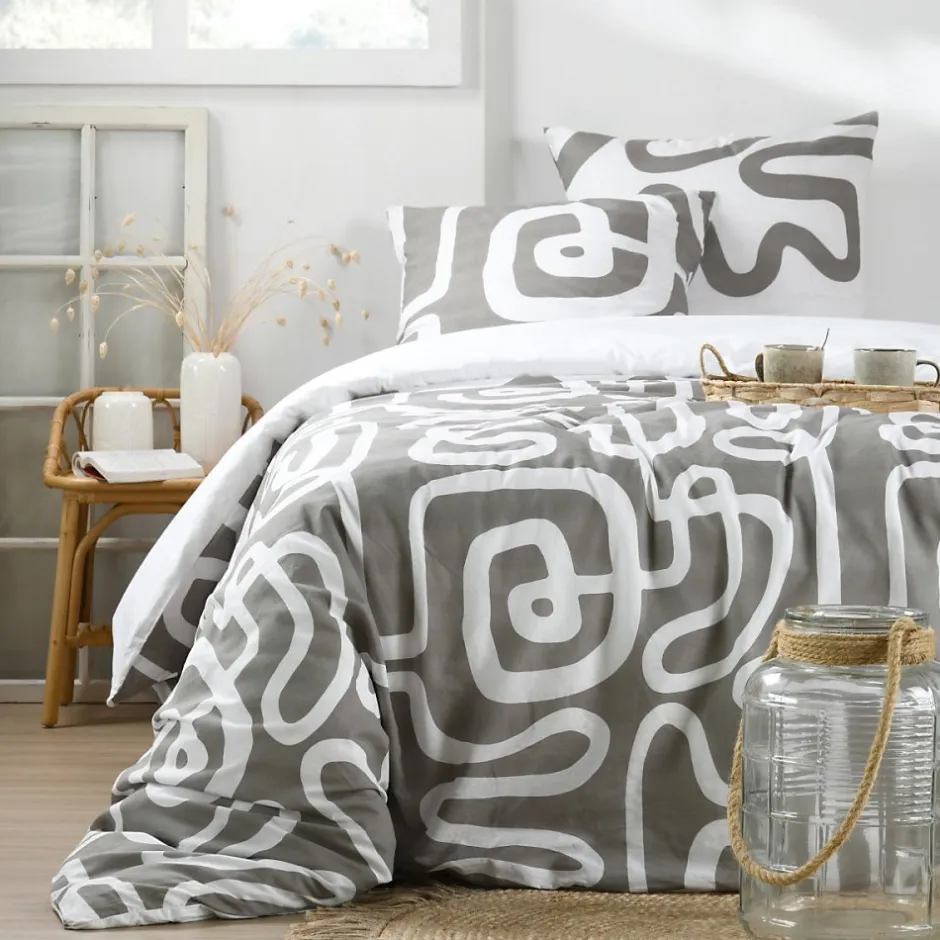 STOF Housse de couette 240x220 PINTO + 2 taies coton 57 fils Best