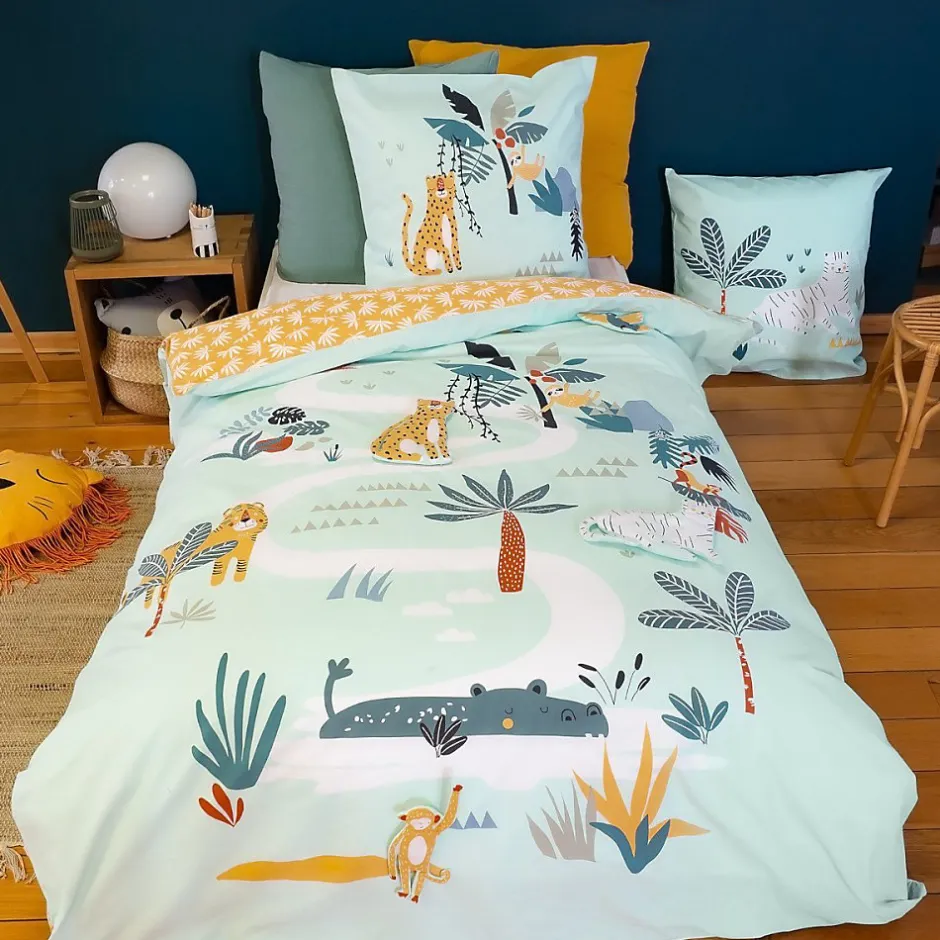 Cote Deco Housse de couette 140x200 réversible + 1 taie JUNGLE MANIA