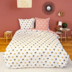 Cote Deco Housse de couette 260x240 TERRAMEA + 2 taies 100% coton adouci 57 fils/cm2 Hot