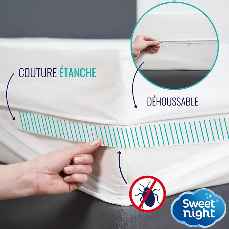 Sweetnight Housse intégrale matelas - Anti-Punaise de lit - Fermeture à glissière - Sans traitement chimique - Ep. Jusqu'à 25 cm Hot