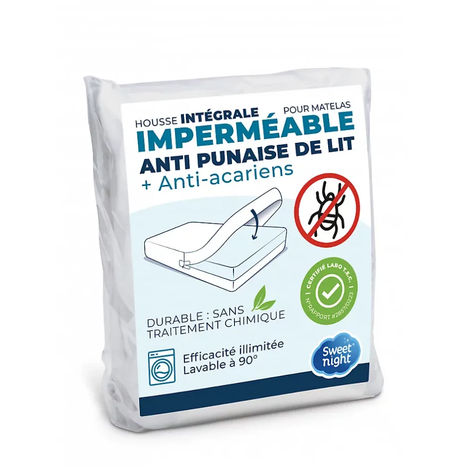 Sweetnight Housse intégrale matelas imperméable - Anti-Punaise de lit et Anti-acariens - Sans traitement chimique - Ep. jusqu'à 30 cm