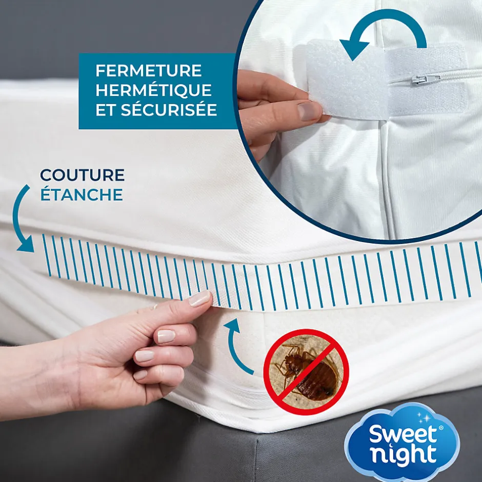 Sweetnight Housse intégrale matelas imperméable - Anti-Punaise de lit et Anti-acariens - Sans traitement chimique - Ep. jusqu'à 25 cm