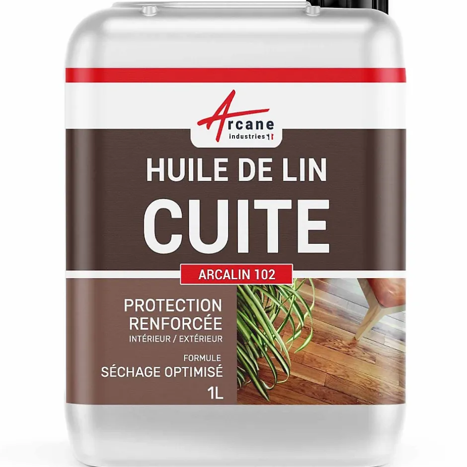 Arcane Industries Huile de lin cuite pour entretien des bois, parquets, meubles, terrasse, pierres naturelles - 1 L - Hot