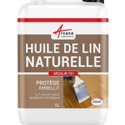 Arcane Industries Huile de lin naturelle pour bois intérieur, extérieur, terrasse, parquet, - 5 L -