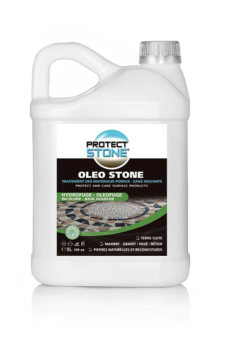 Protect stone Hydrofuge Travertin & Terrasse - Imperméabilisant Oléofuge Pierre Naturelle, Béton Protection Longue Durée Int/Ext 5L (100m²)