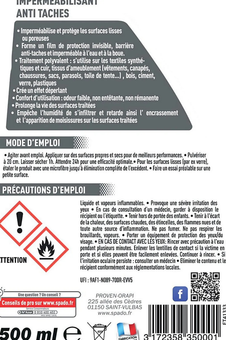 Spado Imperméabilisant anti-taches 500 ml Outlet