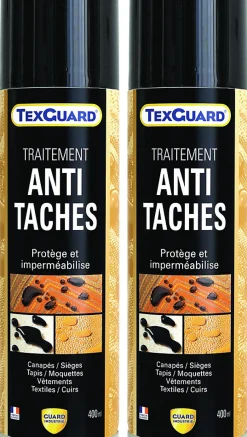 Guard Industrie Imperméabilisant Tissu et Cuir Antitache TEXGUARD 2 Aérosols Velours Hydrofuge Incolore et Invisible Canapé Tapis Rideau Moquette