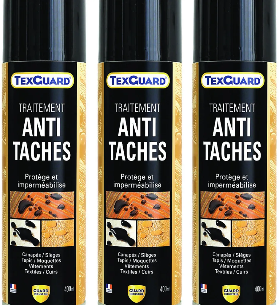 Guard Industrie Imperméabilisant Tissu et Cuir Antitache TEXGUARD 3 Aérosols Velours Hydrofuge Incolore et Invisible Canapé Tapis Rideau Moquette