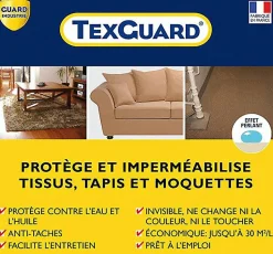 Guard Industrie Imperméabilisant Tissu et Cuir Antitache TEXGUARD 3 Aérosols Velours Hydrofuge Incolore et Invisible Canapé Tapis Rideau Moquette