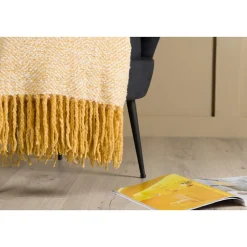 Venture Home Jeté de canapé à motif chevrons Toby 170x130 cm Jaune et blanc