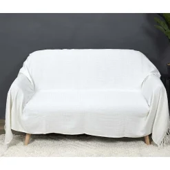 The Home Deco Factory Jeté de canapé en coton gaufré 170x250 cm Ivoire Sale