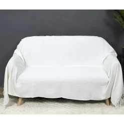 The Home Deco Factory Jeté de canapé en coton gaufré 170x250 cm Ivoire Sale