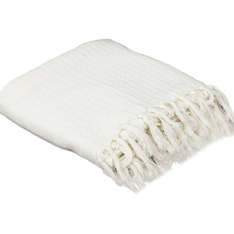 The Home Deco Factory Jeté de canapé en coton gaufré 170x250 cm Ivoire Sale