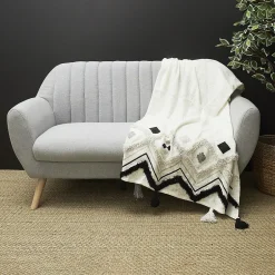 The Home Deco Factory Jeté de canapé ethnique tufté noir 130x150 cm Online