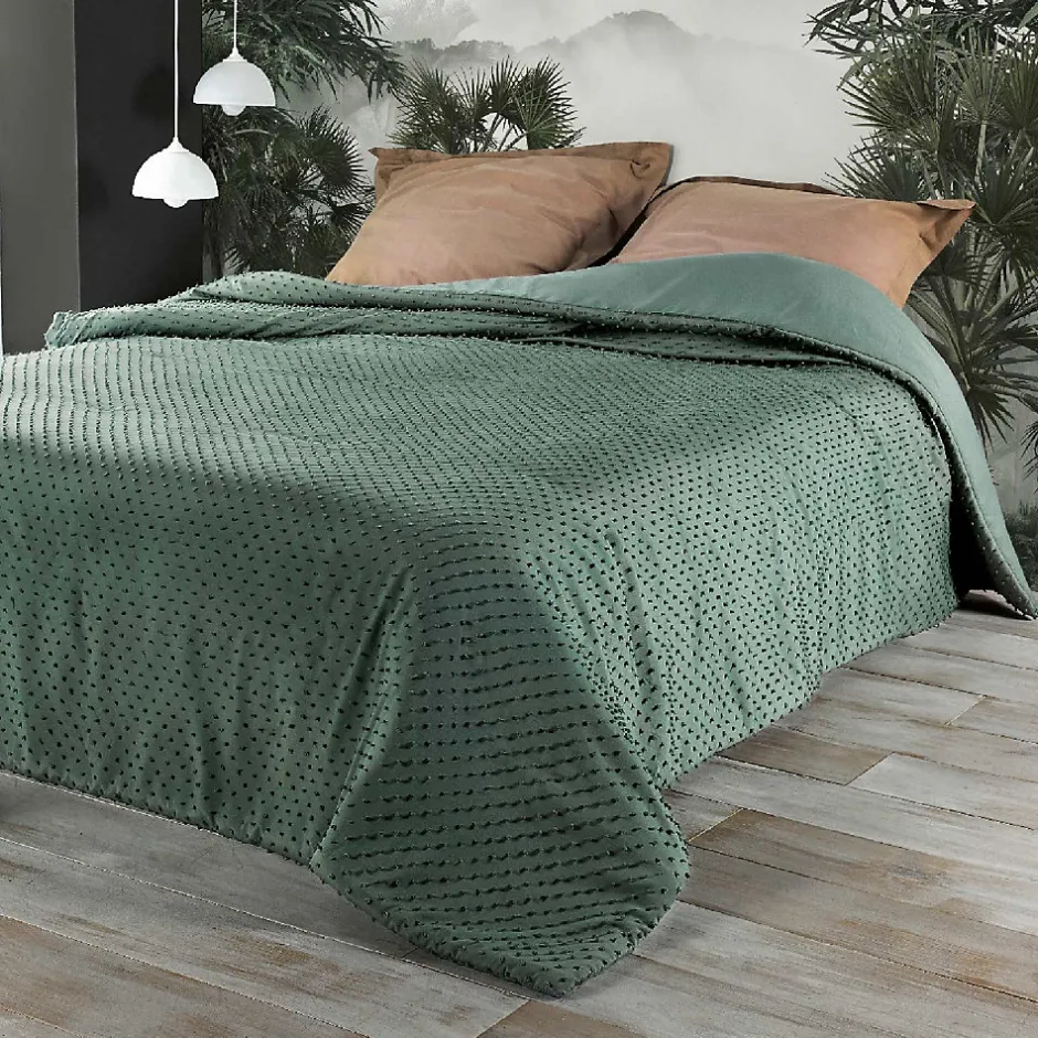 Linder Jeté de lit à petits pompons (250x260 cm - Vert)
