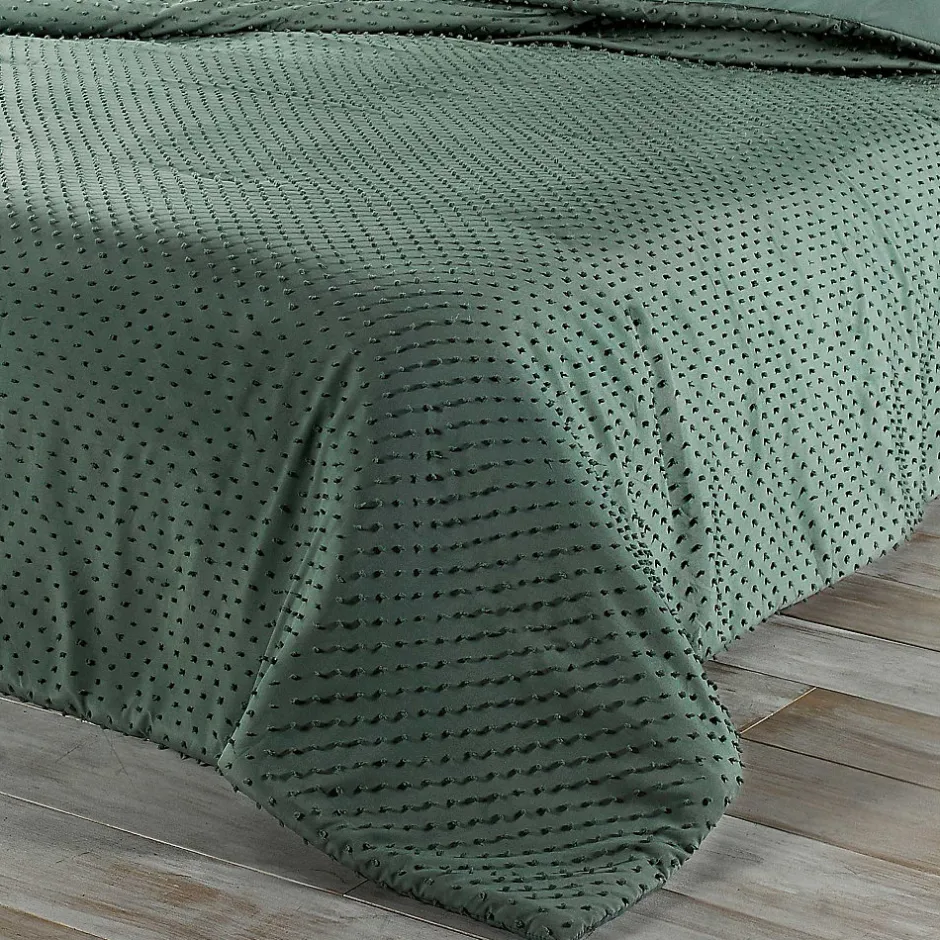 Linder Jeté de lit à petits pompons (250x260 cm - Vert)