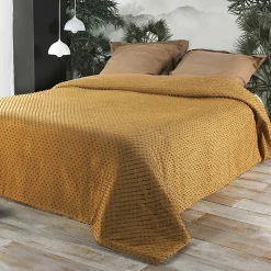 Linder Jeté de lit à petits pompons (180x240 cm - Cuivre)