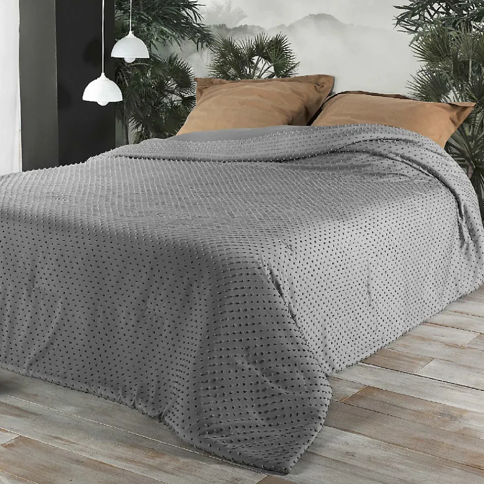 Linder Jeté de lit à petits pompons (230x250 cm - Gris clair)