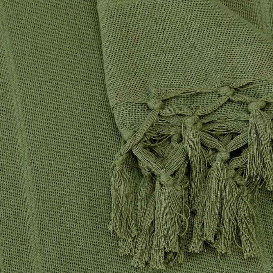 Atmosphera Créateur D'Intérieur Jeté de lit Anjali 220x160 vert kaki en coton - Atmosphera